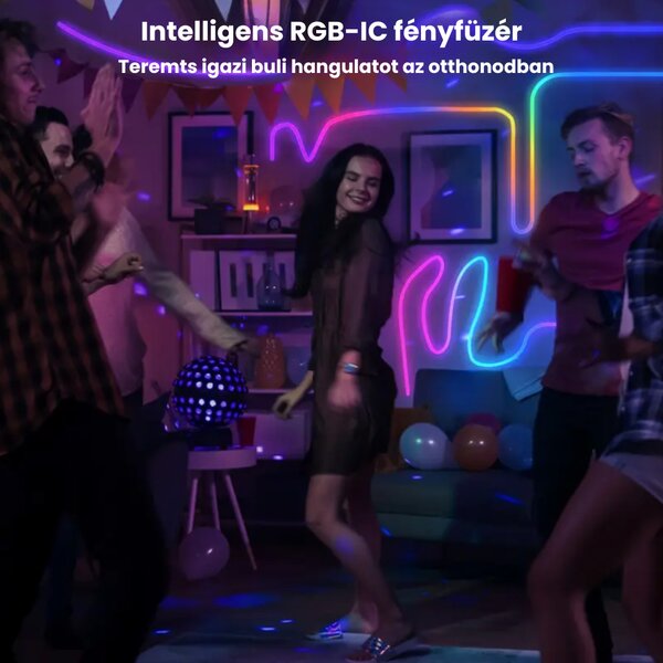 Șir de lumini LED RGB-IC cu culori neon, funcții inteligente, control prin aplicație și telecomandă - 5 metri