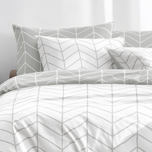 Goldea lenjerie de pat din 100% bumbac - zig-zag alb și gri 140 x 200 și 50 x 70 cm