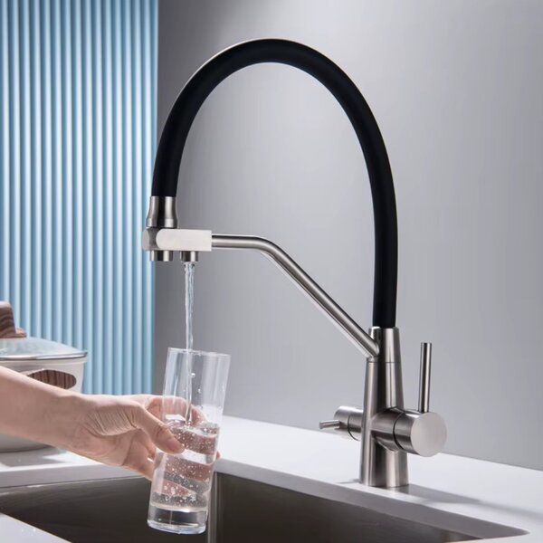 Baterie de lavoar Zegor Black-Crom cu filtru de apă, cioc flexibil și rigid - SAM18-F090YB