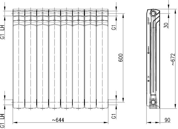 KFA Armatura G600F calorifer de cameră 67.2x64.4 cm podłączenie lateral alb 772-080-44
