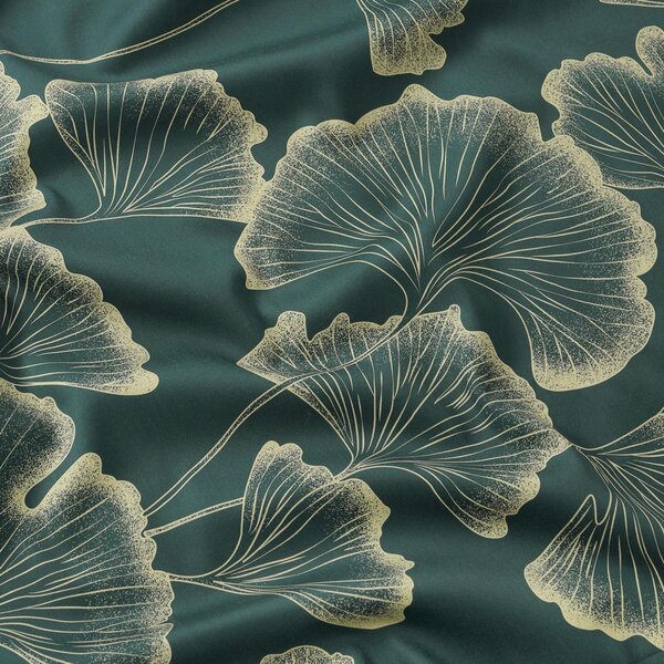 Goldea lenjerie de pat din bumbac satinat - frunze de ginkgo pe verde-închis 180 x 200 și 2buc 50 x 70 cm