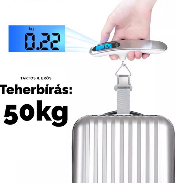 Cântar digital portabil pentru bagaje cu afișaj LCD până la 50 kg - argintiu/alb