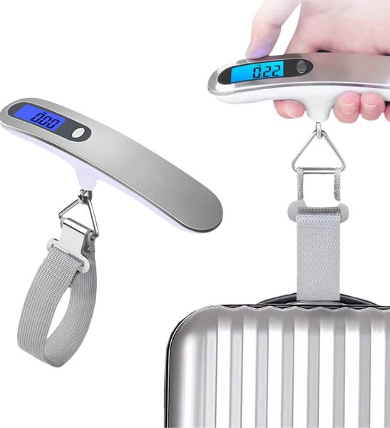 Cântar digital portabil pentru bagaje cu afișaj LCD până la 50 kg - argintiu/alb