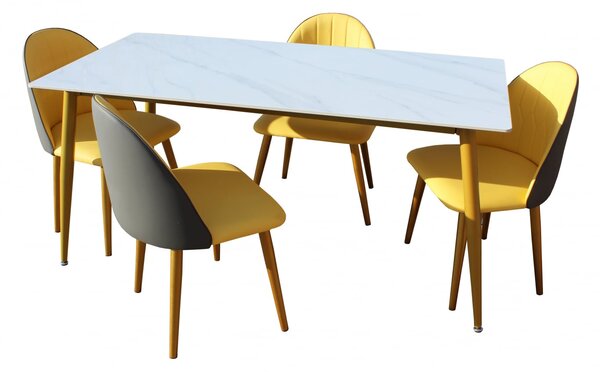 Set Masa Cu 4 Scaune HA02, 160x80x74 cm, Gri Galben