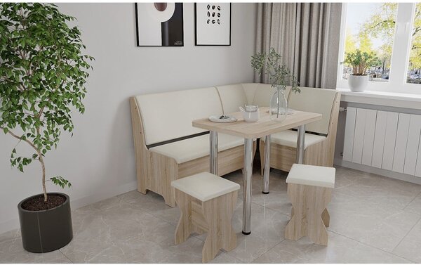 Set coltar bucatarie Tunis ,cu masa si 2 tabureti Sonoma+Fildes