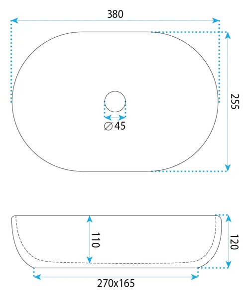 Rea Evora lavoar 37.5x25.5 cm ovale de blat gri/piatră-maro/bej mat REA-U3225