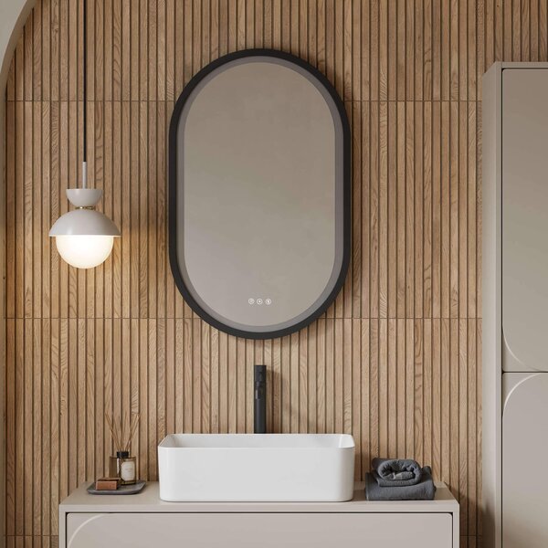 Cersanit Crea II oglindă 50x80 cm oval cu iluminare cu covoraș de încălzire negru S1058–034