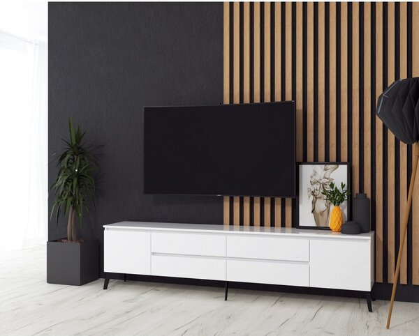 Comoda MP1, 220x40x55 cm, alb acril