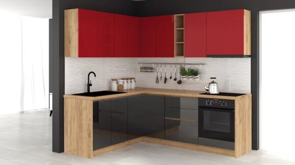 Bucatarie colt Chelsea V1 Rosu Antracit