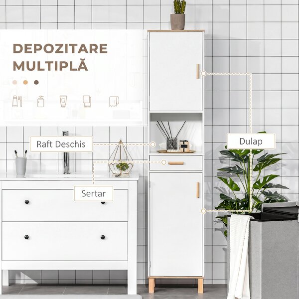 Kleankin Dulap Coloana Space Saver din Lemn pentru Baie Alb | Aosom Romania