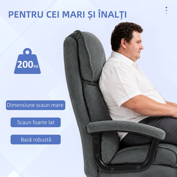 HOMCOM Scaun de Birou cu Spătar Înalt și Înălțime Reglabilă, 68,5x79x117-125 cm, Gri | Aosom Romania