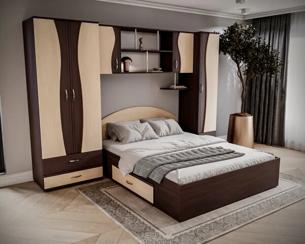 Dormitor Tineret cu D2 Wenge+Mesteacan
