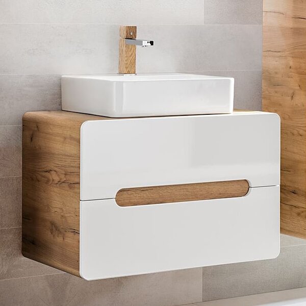 Comad Aruba White dulap cu blat 60x46x53 cm sub chiuveta pe perete alb-stejar ARUBAWHITE828-UN-60CMFSC