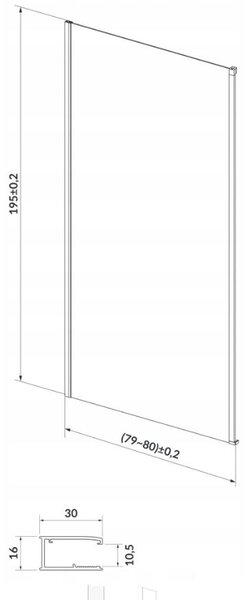 Cersanit LARGA, perete lateral pentru cabine de dus 80x195cm, culoare crom, sticla transparenta, S932-131