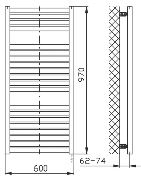 Aqualine Aqualine, element electric de încălzire TONDI-E, drept, 600x970 mm, 400W, alb, DE460T