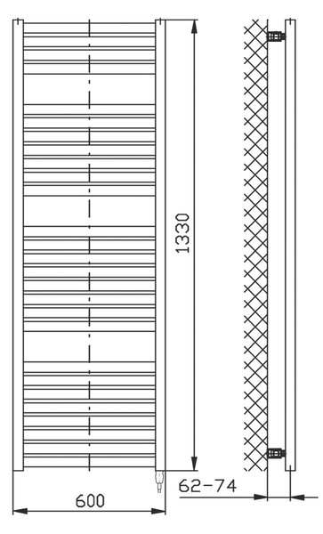Aqualine Aqualine, element electric de încălzire TONDI-E, drept, 600x1330 mm, 600W, alb, DE480T