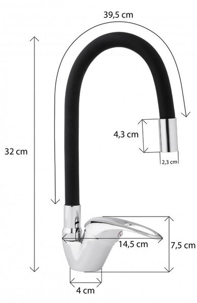 Erga Ceres, baterie pentru chiuvetă de sine stătătoare cu braț elastic, gri-crom, ERG-YKA-BZ.CERES-BLK