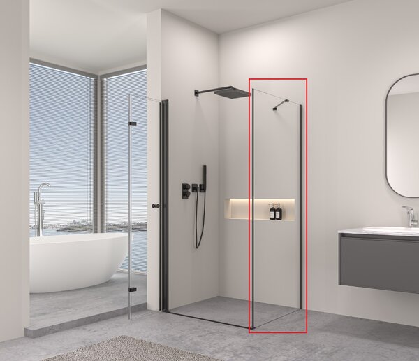 Erga Berlin/Bern, perete solid pentru duș 70x195 cm, sticlă transparentă de 6 mm, profil negru, ERG-V02-BERLIN-G070-BK