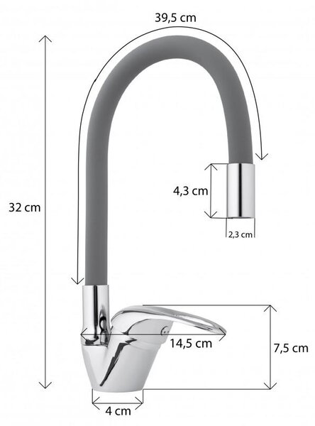 Erga Ceres, baterie pentru chiuvetă de sine stătătoare cu braț elastic, gri-crom, ERG-YKA-BZ.CERES-GRY