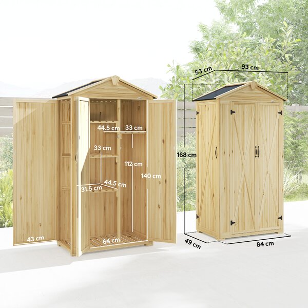 Outsunny Dulap de Grădină Căsuță pentru Unelte cu 3 Uși 93x53x168 cm Lemn Natural | Aosom Romania