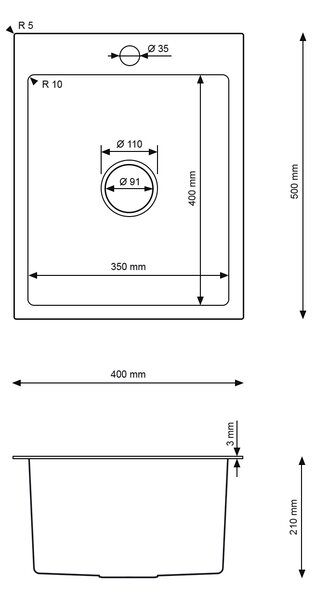 Erga HD, chiuvetă din oțel cu 1 cameră 400x500x210 mm, auriu mat, ERG-MLS-HD4050G