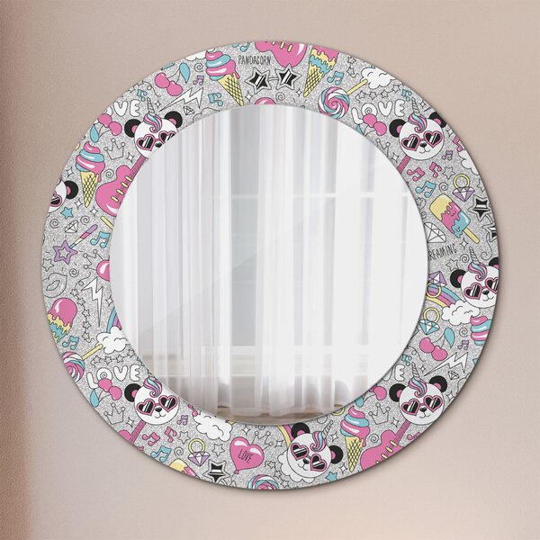 Oglindomat.ro Oglinda rotunda imprimata Oglinda rotunda imprimata Panda unicorn lsdo-00242