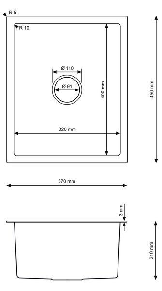 Erga HD, chiuvetă din oțel cu 1 cameră 370x450x210 mm, auriu, ERG-MLS-HD3745G
