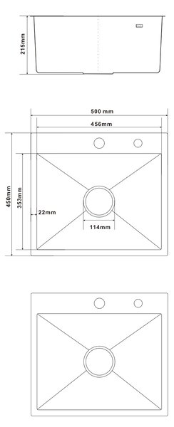 Erga HD, chiuvetă din oțel cu 1 cameră 500x450x210 mm, oțel, ERG-MLS-HD5045