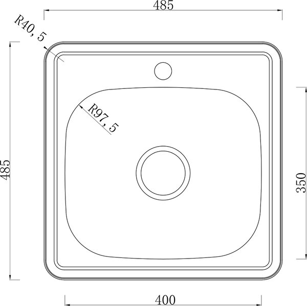 Erga HD, chiuvetă din oțel cu 1 cameră 485x485x160 mm, decor satinat periat, ERG-MLS-HD4848S