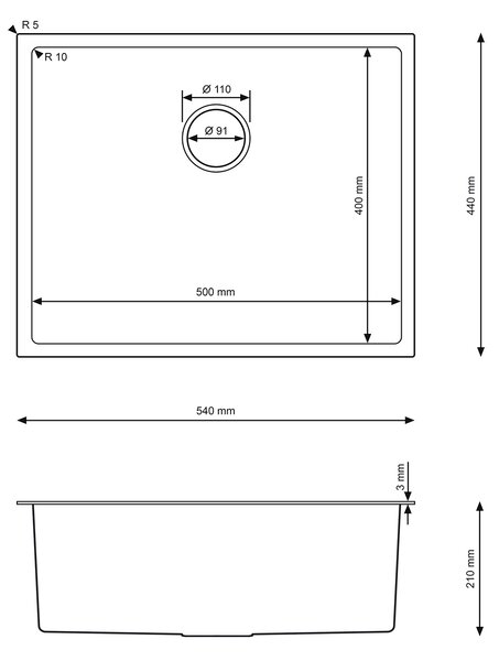 Erga HD, chiuvetă din oțel cu 1 cameră 540x440x210 mm, auriu, ERG-MLS-HD5444G