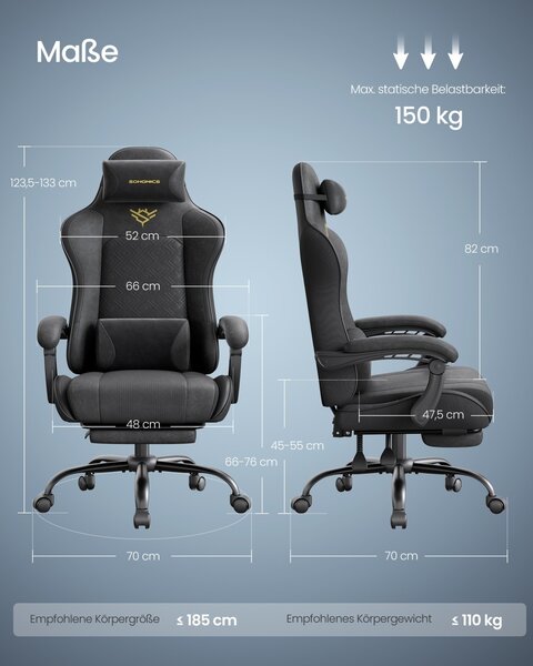 Scaun gaming, Nerone, Negru, 70x70x133 cm