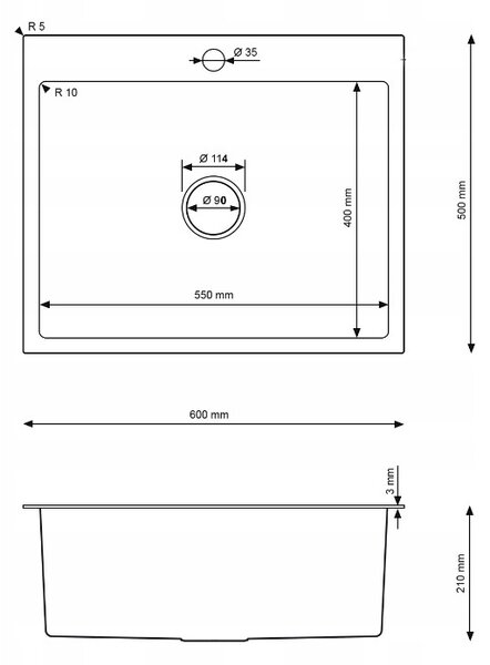 Erga HD, chiuvetă din oțel cu 1 cameră 600x500x210 mm, auriu, ERG-MLS-HD6050G