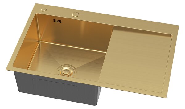 Erga HD, chiuvetă din oțel cu 1 cameră 780x490x210 mm, stânga, auriu, ERG-MLS-HD7849LG