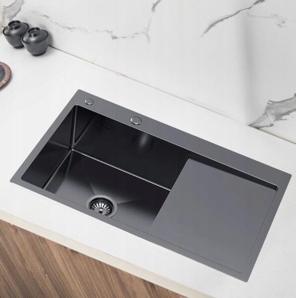 Erga HD, chiuvetă din oțel cu 1 cameră 780x490x210 mm, stânga, grafit, ERG-MLS-HD7849LB