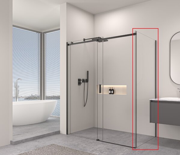 Erga Lynn, perete solid pentru duș 70x195 cm, sticlă transparentă de 8 mm, profil negru, ERG-V02-LYNN-G070-CL-BK