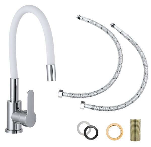 Gamma Flex 2000, baterie pentru chiuvetă de sine stătătoare cu braț flexibil, alb-crom mat, GMA-BFX-2000WH