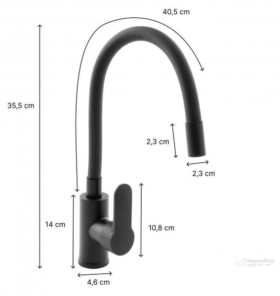 Gamma Flex 2000, baterie pentru chiuvetă de sine stătătoare cu braț flexibil, negru mat, GMA-BFX-2000BK
