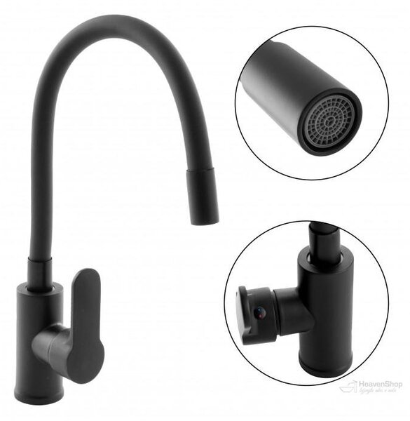 Gamma Flex 2000, baterie pentru chiuvetă de sine stătătoare cu braț flexibil, negru mat, GMA-BFX-2000BK