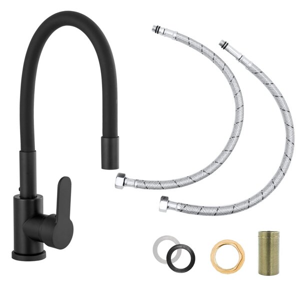 Gamma Flex 2000, baterie pentru chiuvetă de sine stătătoare cu braț flexibil, negru mat, GMA-BFX-2000BK