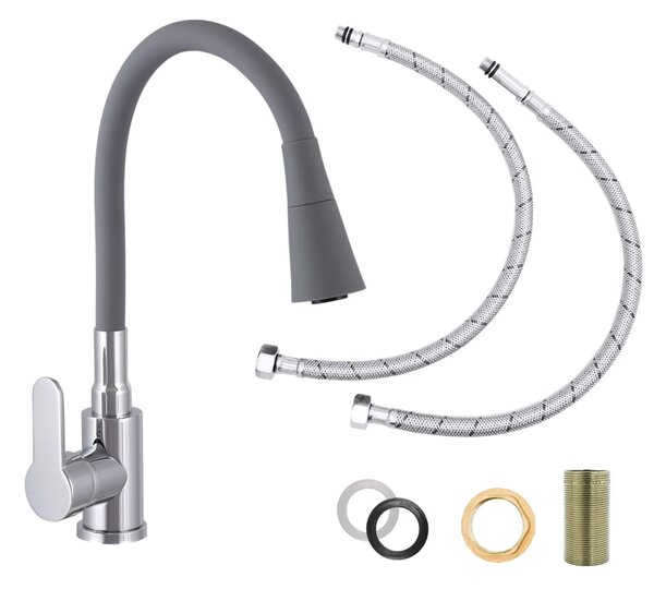 Gamma Flex 3000, baterie pentru chiuvetă de sine stătătoare cu braț flexibil, gri-crom, GMA-BFX-3000G