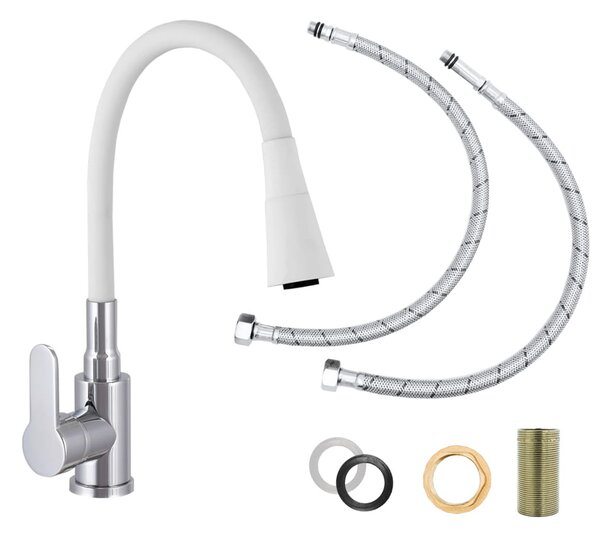 Gamma Flex 3000, baterie pentru chiuvetă de sine stătătoare cu braț flexibil, alb-crom mat, GMA-BFX-3000WH