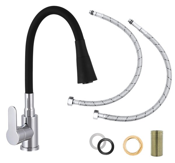 Gamma Flex 3000, baterie pentru chiuvetă de sine stătătoare cu braț flexibil, negru-crom, GMA-BFX-3000CH