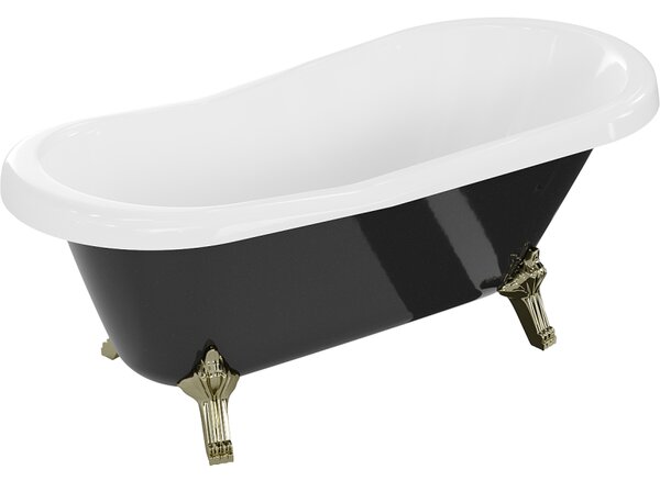 Mexen Retro, cadă de sine stătătoare 150 x 73 cm, alb-negru, picioare aurii, 53251507375-50