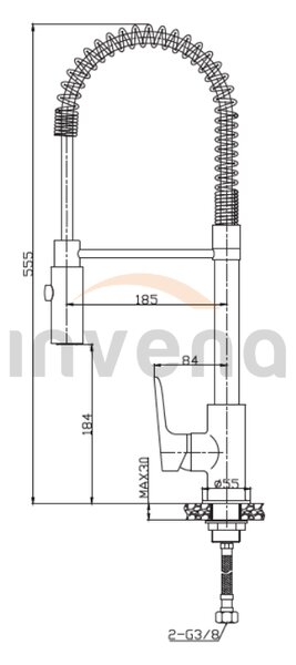 Invena Dokos, baterie pentru chiuvetă de sine stătătoare, crom, INV-BZ-19-S01-V