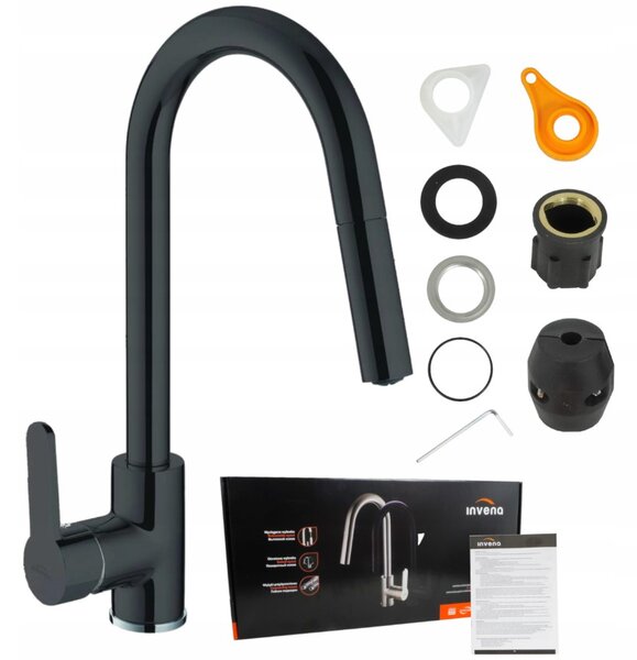 Invena Elia, baterie pentru chiuvetă de sine stătătoare, negru mat, INV-BZ-89-W04-C
