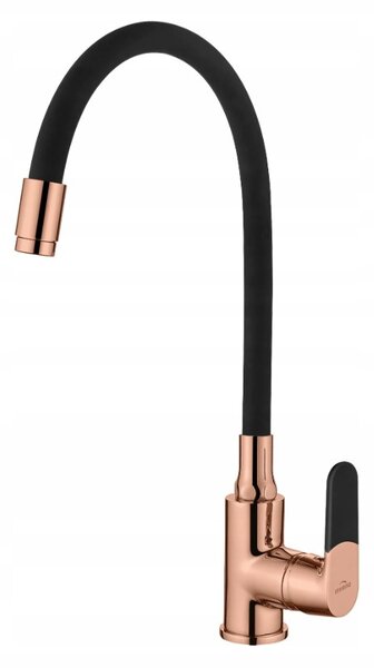 Invena Glamour, baterie pentru chiuvetă de sine stătătoare cu braț flexibil, aur roz-negru, BZ-08-L14-V
