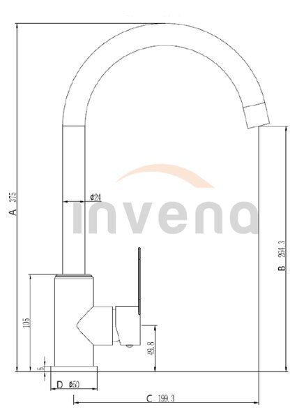 Invena Iron, robinet pentru chiuvetă de sine stătătoare, oțel negru, INV-BZ-53-L04-L
