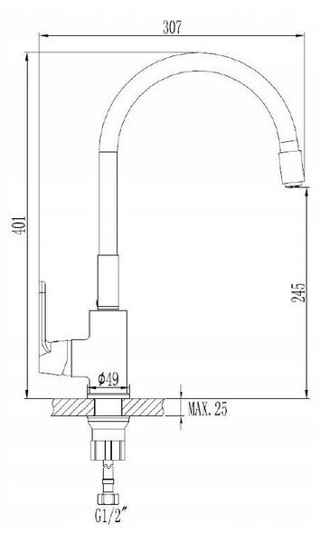 Invena Joga, baterie pentru chiuvetă de sine stătătoare cu braț flexibil, bej-crom, BZ-32-L03-C