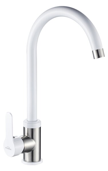 Invena Iron, robinet pentru chiuvetă de sine stătătoare, alb-oțel, INV-BZ-53-L02-L