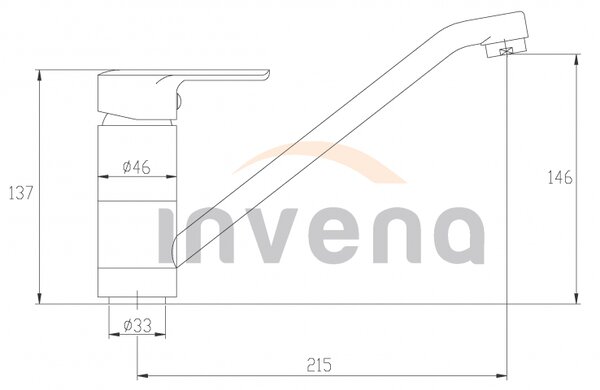 Invena Verso, baterie pentru chiuvetă de sine stătătoare cu duză pivotantă 215 mm, crom, INV-BZ-82-002-C
